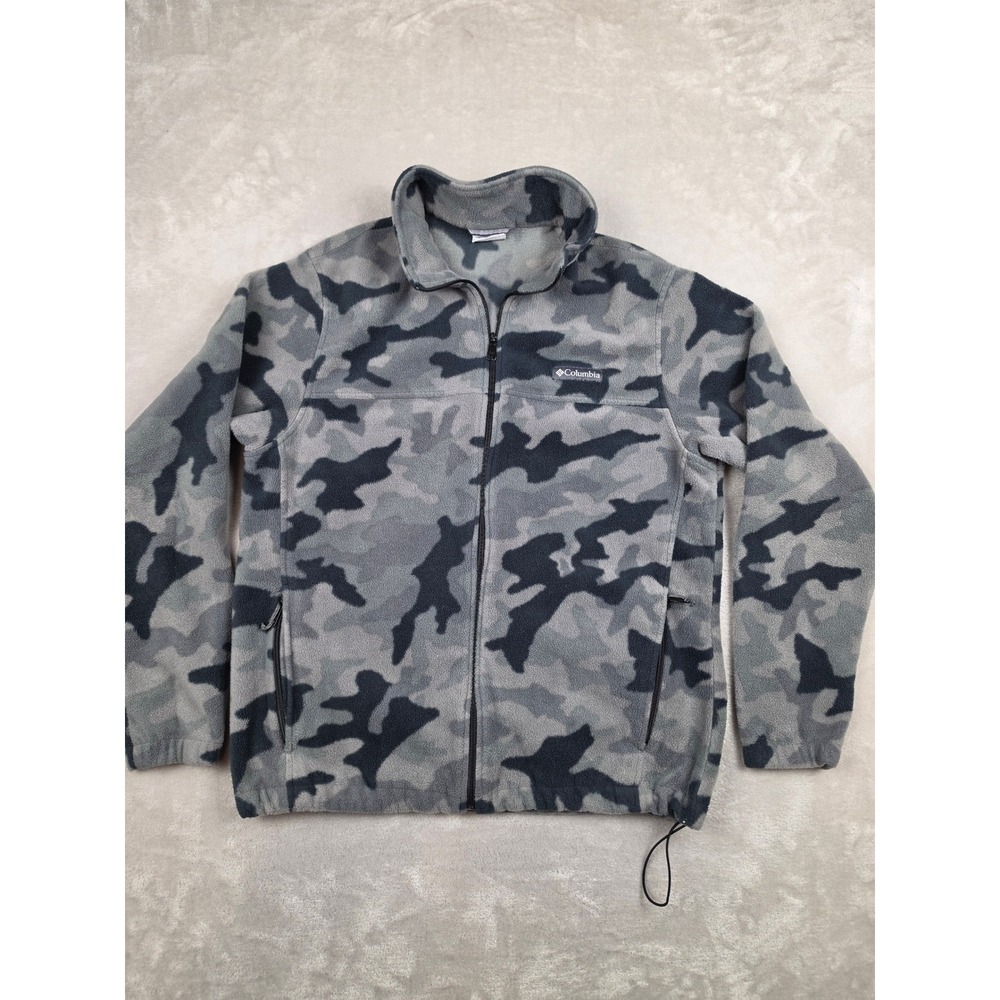 Columbia Fleece Jacket Mens Large Gray Camo Full Zip Camouflage Outdoor
